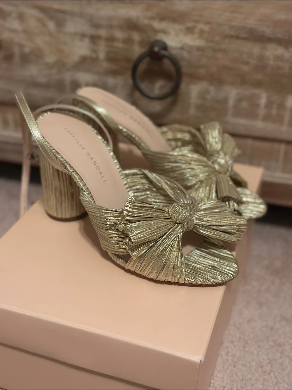 LOEFFLER RANDALL Camellia bow-embellished lamé sandals